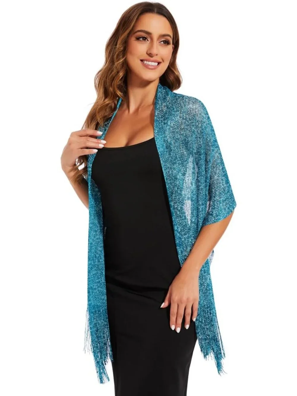 Sparkling Metallic Shawl Wrap with Buckle for Evening Dresses, Weddings